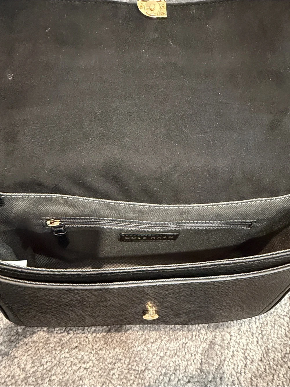 Cole Haan Black Leather Shoulder Bag with Gold Hardware